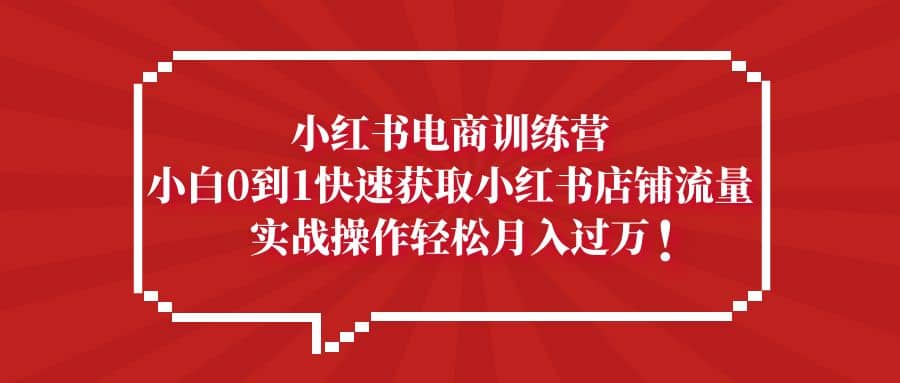 小红书电商训练营，小白0到1快速获取小红书店铺流量