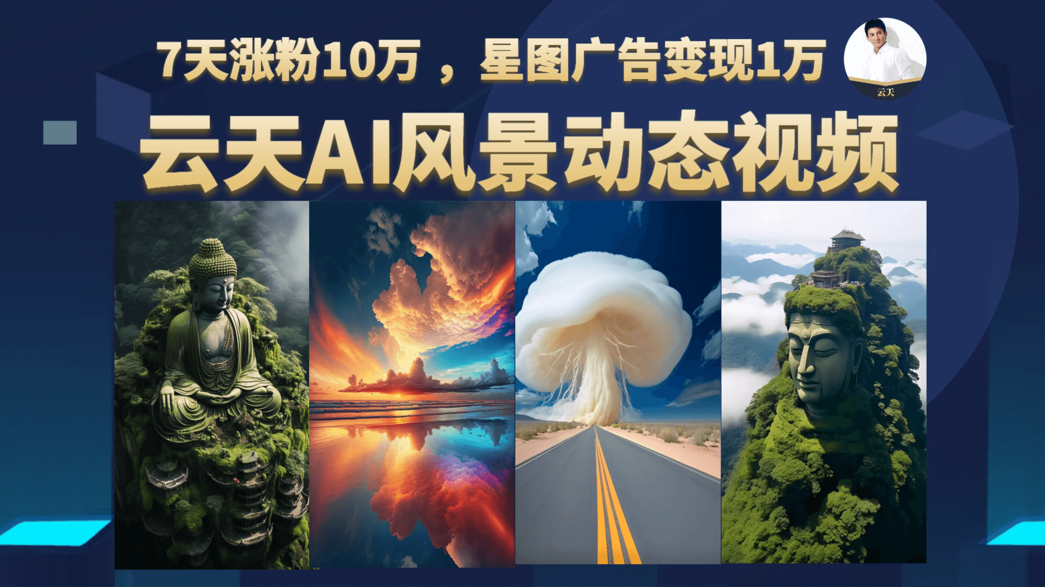 云天AI风景动图视频制作，7天涨粉10万 ，星图广告变现1万