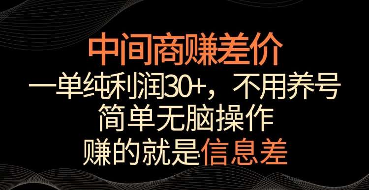 中间商赚差价，一单纯利润30+，简单无脑操作，赚的就是信息差，轻轻松松日入1000+【揭秘】