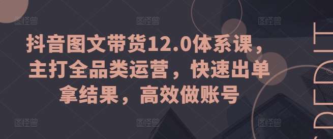 抖音图文带货12.0体系课，主打全品类运营，快速出单拿结果，高效做账号