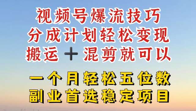 视频号爆流技巧，分成计划轻松变现，搬运 +混剪就可以，一个月轻松五位数稳定项目【揭秘】