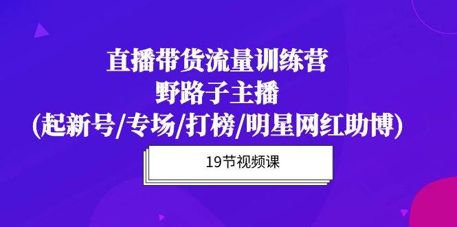 （10016期）直播带货流量特训营，野路子主播(起新号/专场/打榜/明星网红助博)19节课