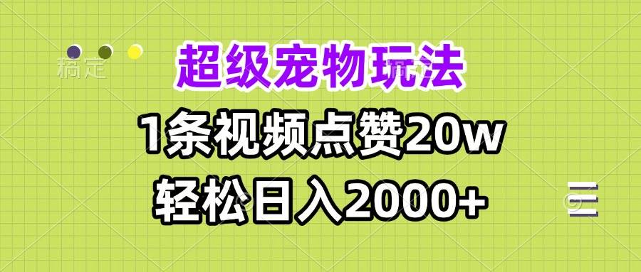 （13578期）超级宠物视频玩法，1条视频点赞20w，轻松日入2000+