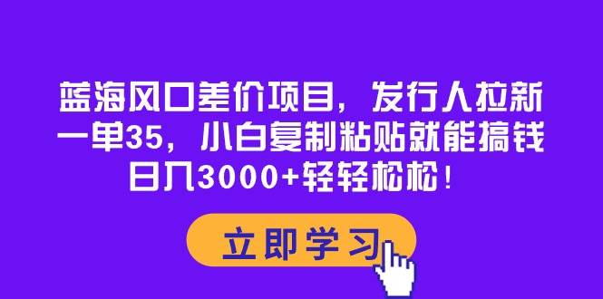 蓝海风口差价项目，发行人拉新，一单35，小白复制粘贴就能搞钱！日入3000+轻轻松松