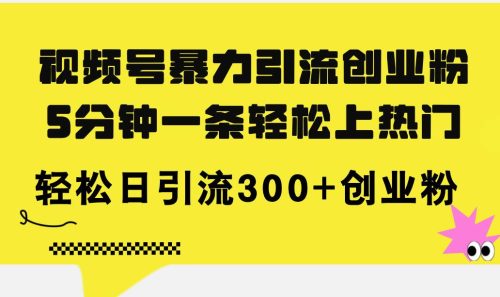 （11754期）视频号暴力引流创业粉，5分钟一条轻松上热门，轻松日引流300+创业粉